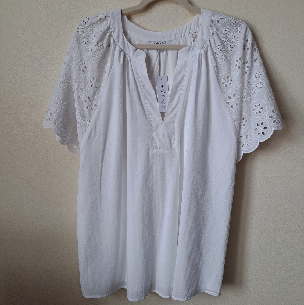 Parker & Rowe White Cotton Shirt With Eyelet Sleeves Size XL New With Tags
